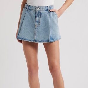 FRAME Pleated Denim Miniskirt